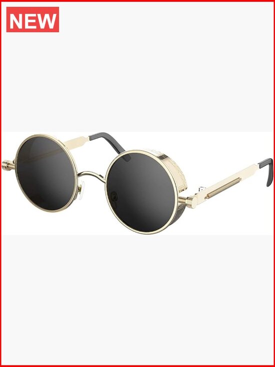 Retro Gothic Steampunk Round Sunglasses Metal Frame UV Protection main image 5